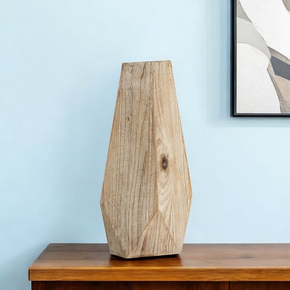 15" Natural Abstract Cylinder Solid Wood Table Vase