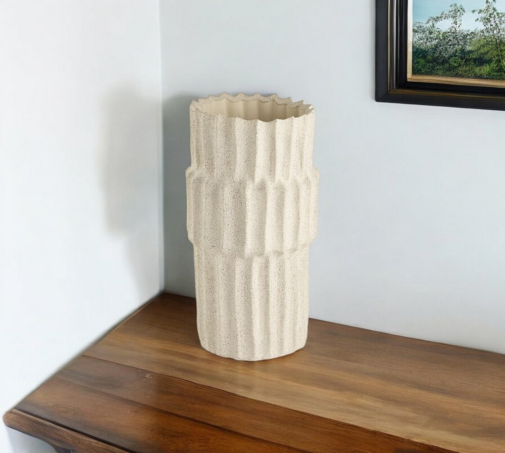 14" Sand Ceramic Cylinder Table Vase