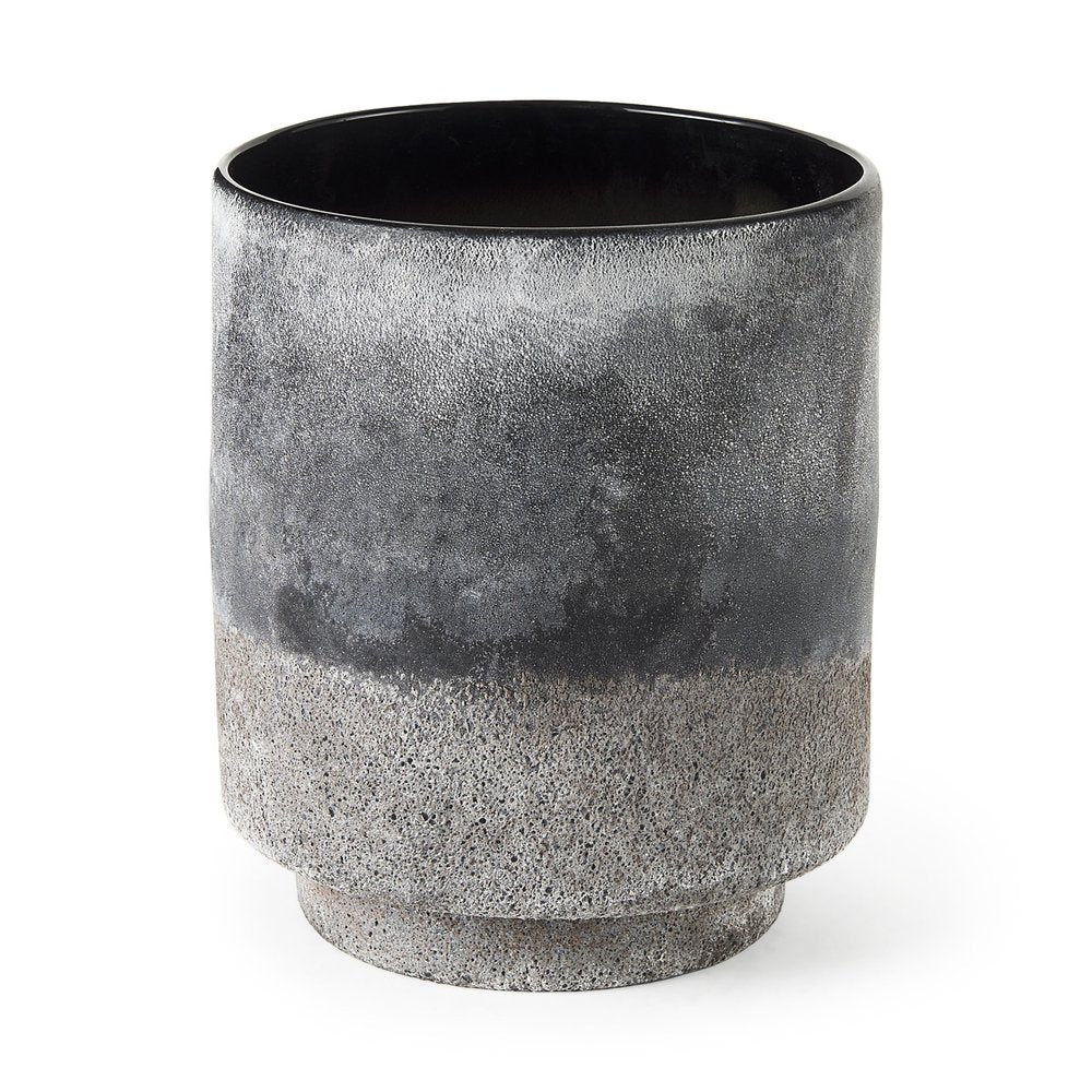 9" Brown And Black Abstract Cylinder Ceramic Table Vase