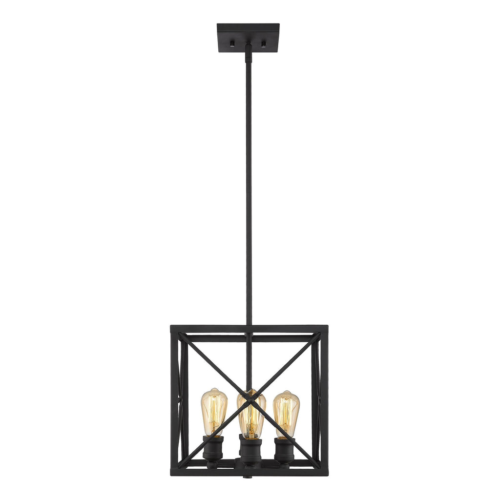 Brooklyn 4-Light Matte Black Pendant With Metal Framework Shade