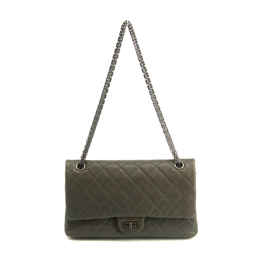 Chanel Caviar Skin Quilted 2.55 Grey Double Flap Shoulder Bag #3983