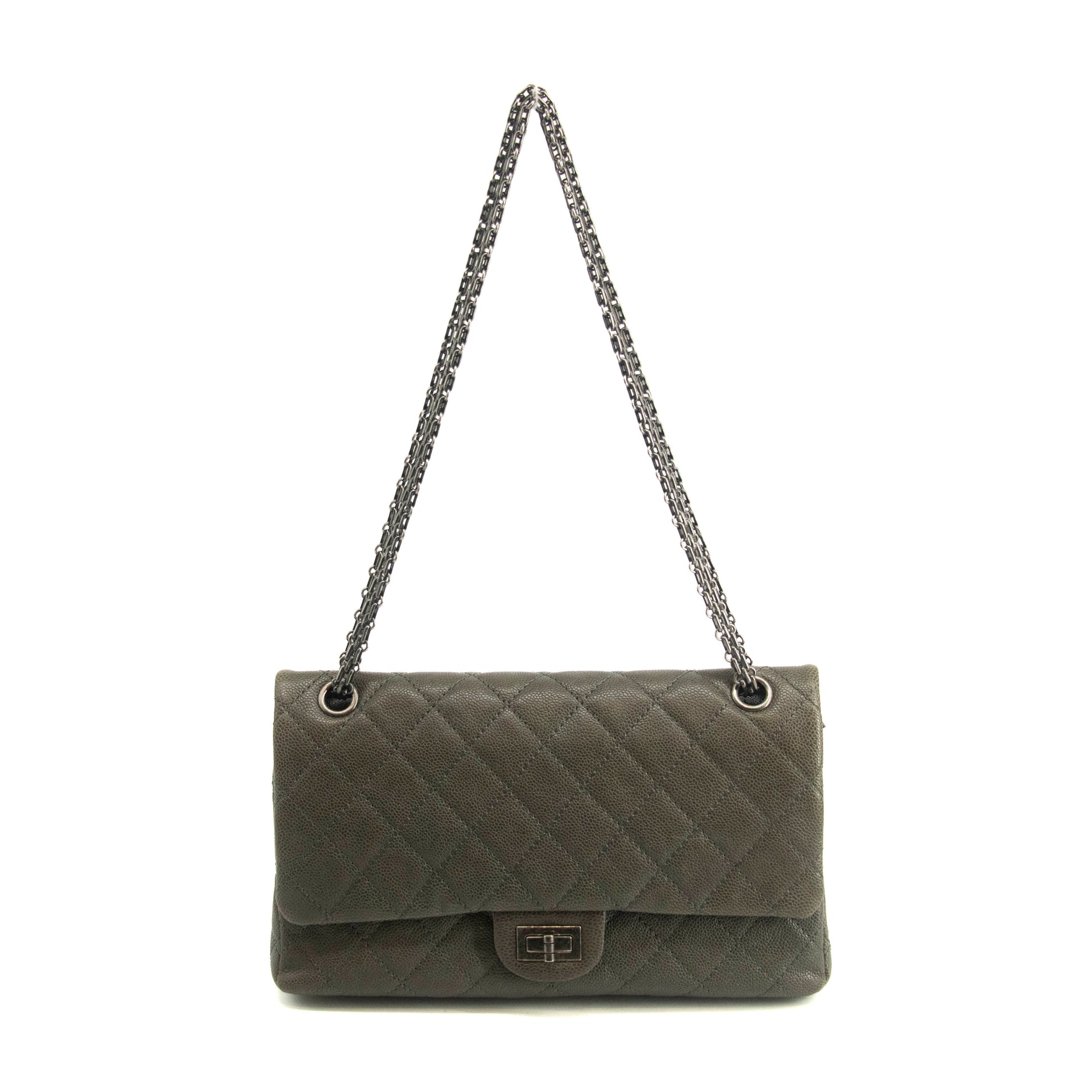 Chanel Caviar Skin Quilted 2.55 Grey Double Flap Shoulder Bag #3983