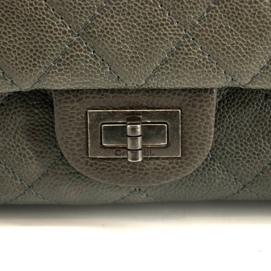 Chanel Caviar Skin Quilted 2.55 Grey Double Flap Shoulder Bag #3983
