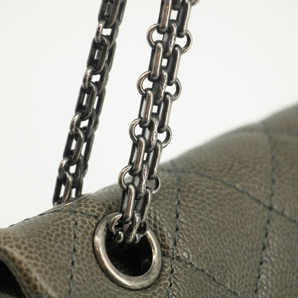 Chanel Caviar Skin Quilted 2.55 Grey Double Flap Shoulder Bag #3983