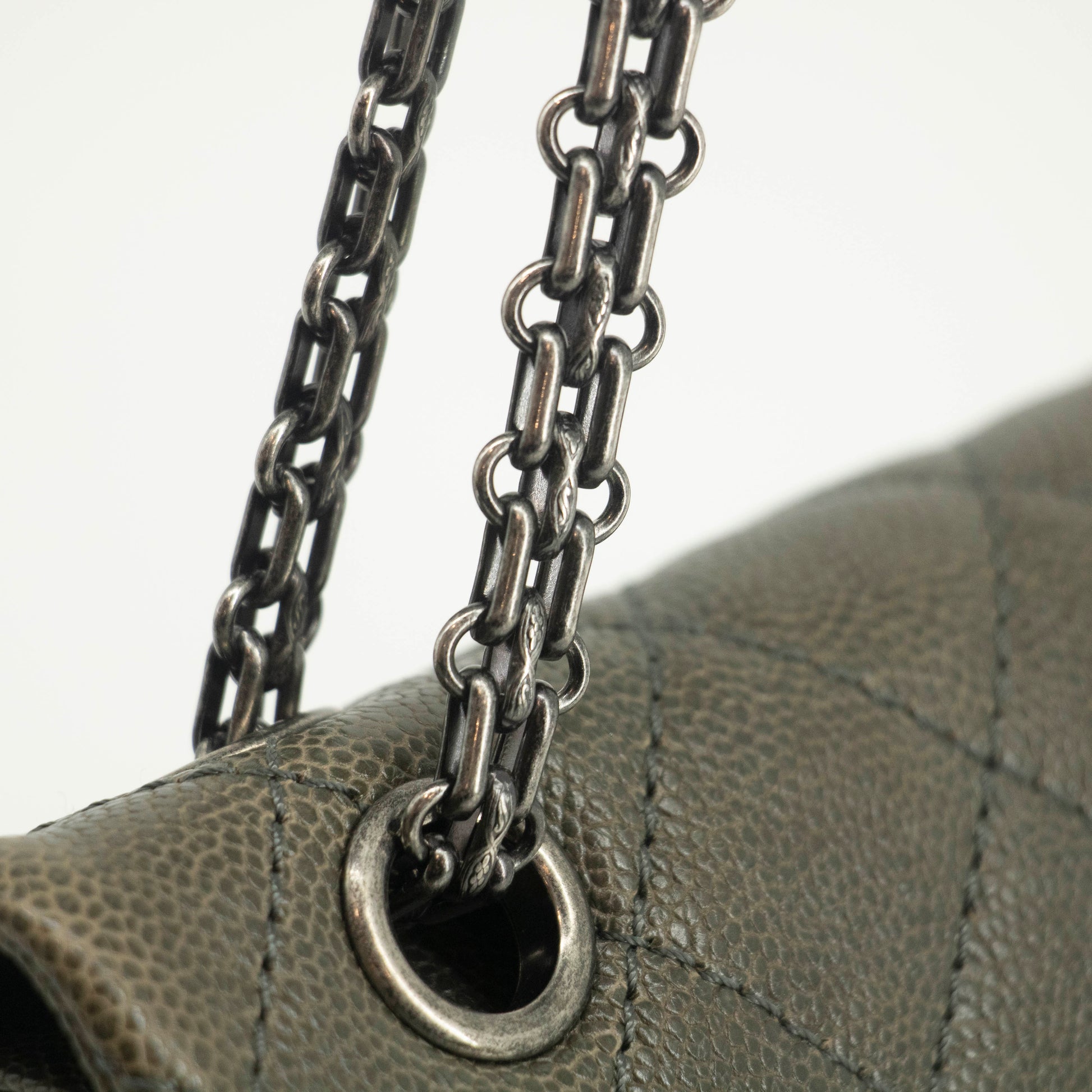 Chanel Caviar Skin Quilted 2.55 Grey Double Flap Shoulder Bag #3983