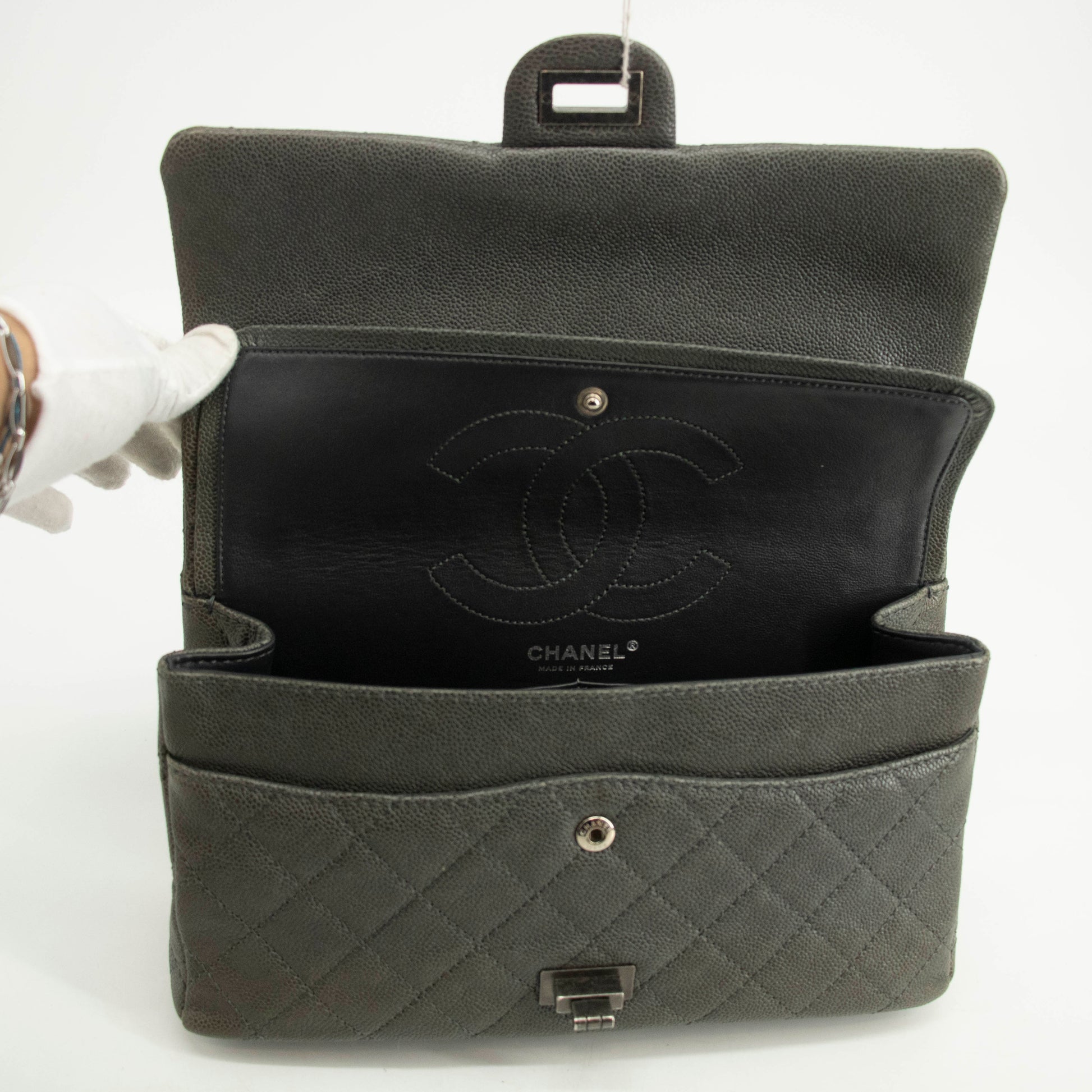 Chanel Caviar Skin Quilted 2.55 Grey Double Flap Shoulder Bag #3983