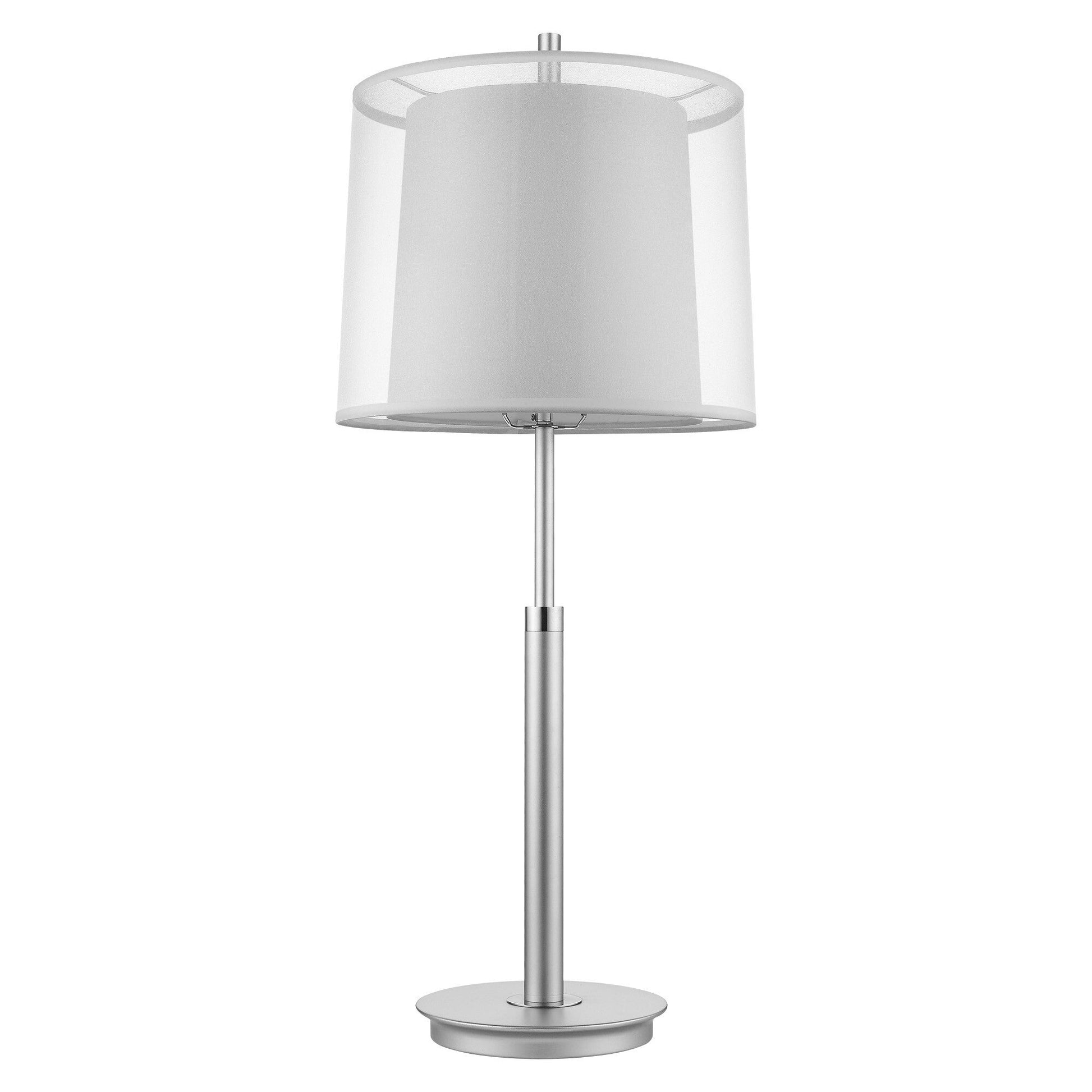Nimbus 1-Light Metallic Silver And Polished Chrome Table Lamp With Sheer Snow Double Shantung Shade