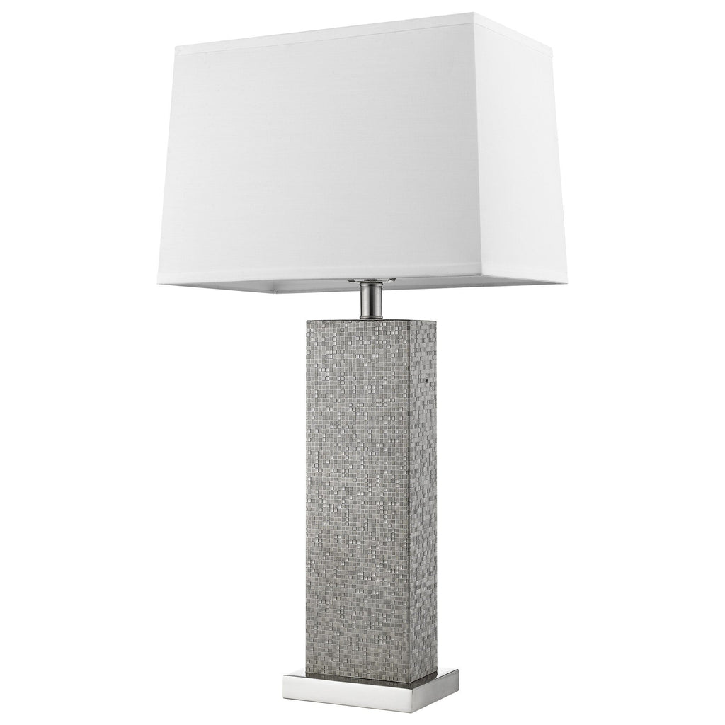 Merge 1-Light Brushed Nickel And Pewter Table Lamp With Homespun Linen Shade
