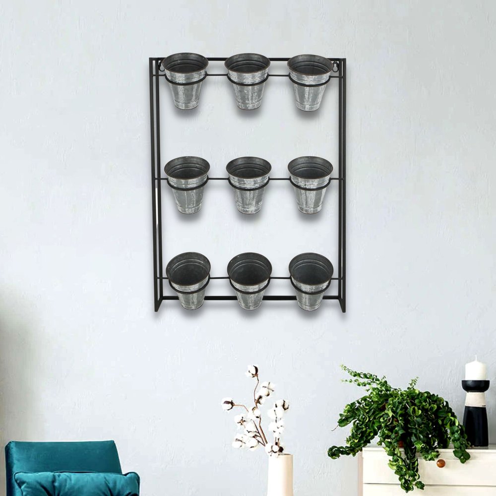 24" X 18" Black And Silver Metal Rectangular Wall Planter