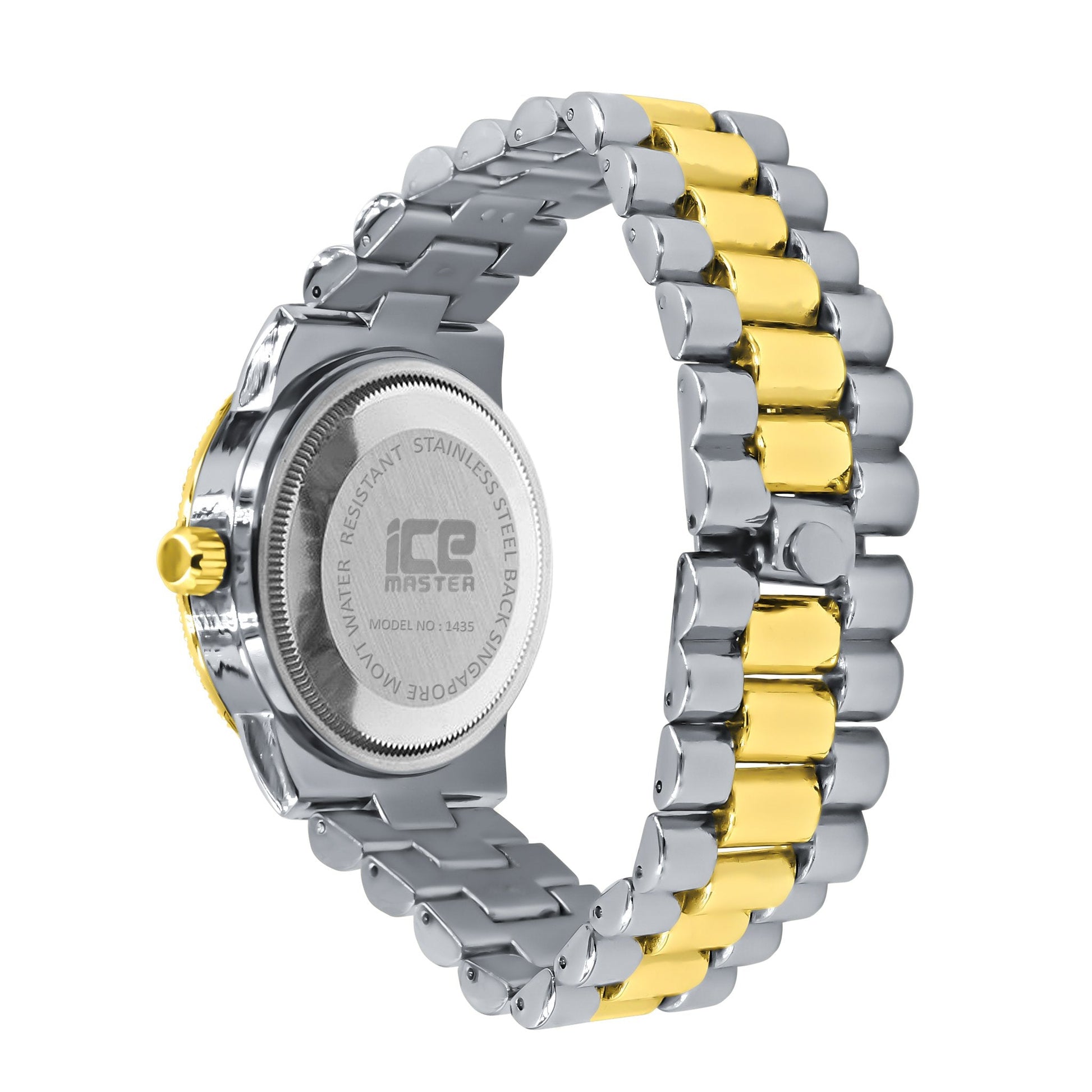 39mm CZ Iced Hip Hop Watch Two Tone Stainless Alloy