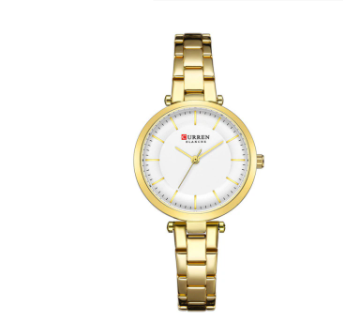 Women's Gold Stainless Steel Slim Bracelet Watch White Dial