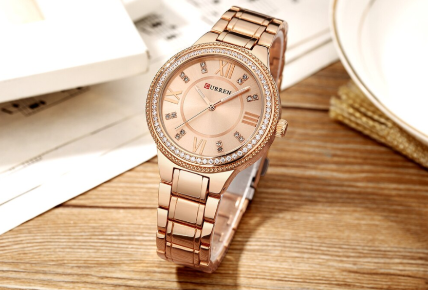 Rose Gold Crystal Women's Watch Roman Numeral Bracelet