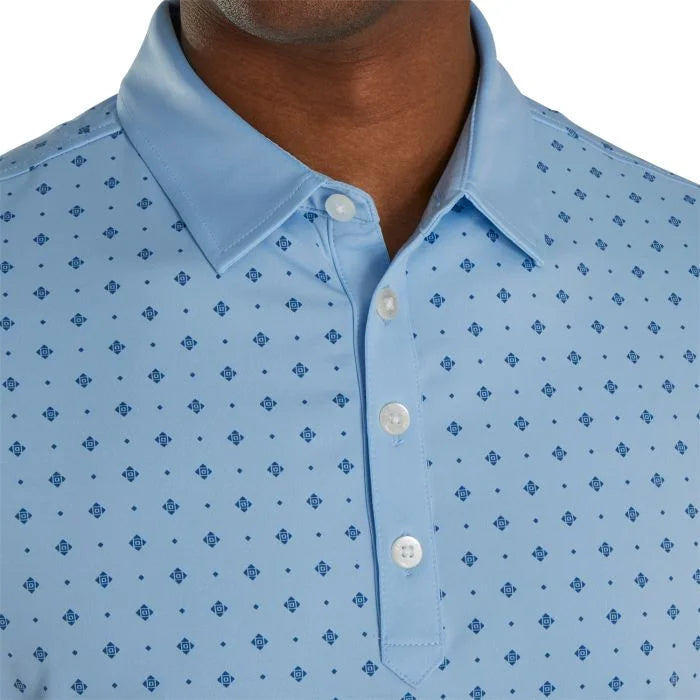 FootJoy Athletic Fit Deco Print Self Collar Golf Polo - Light Blue/Navy #27997