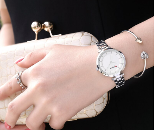Women's Silver Slim Bracelet Watch For Work And Events