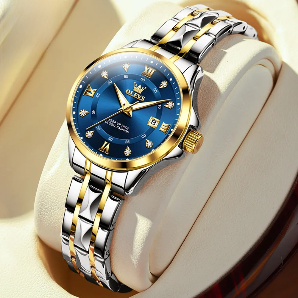 Women's Gold Stainless Steel Small Round Watch Date