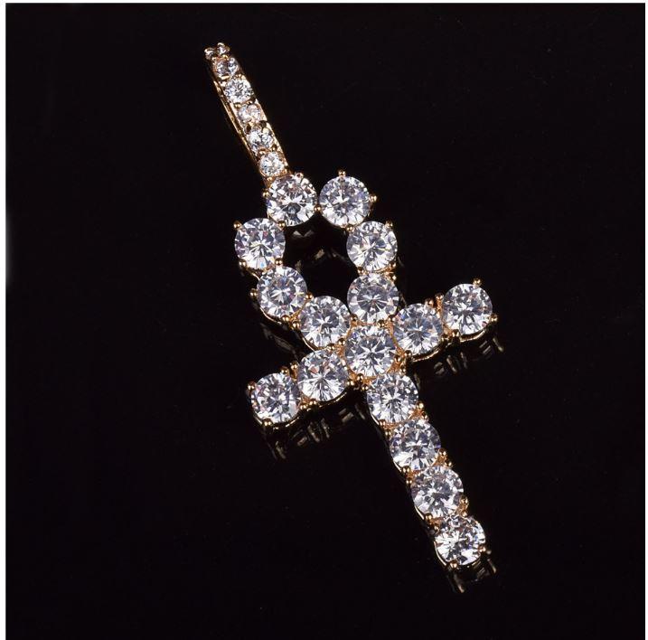 3mm Tennis Chain With Pavé Ankh Pendant Iced Layered Gold