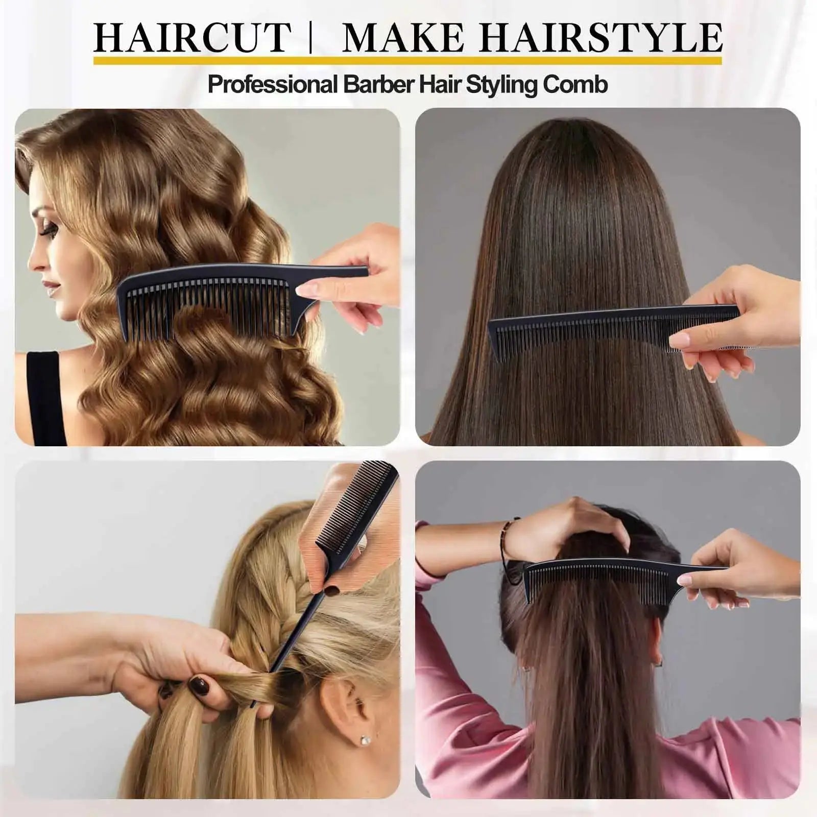 4-Piece Premium Carbon Fiber Comb Set for All Hair Types – Teasing, Parting, & Styling Comb for Women and Men