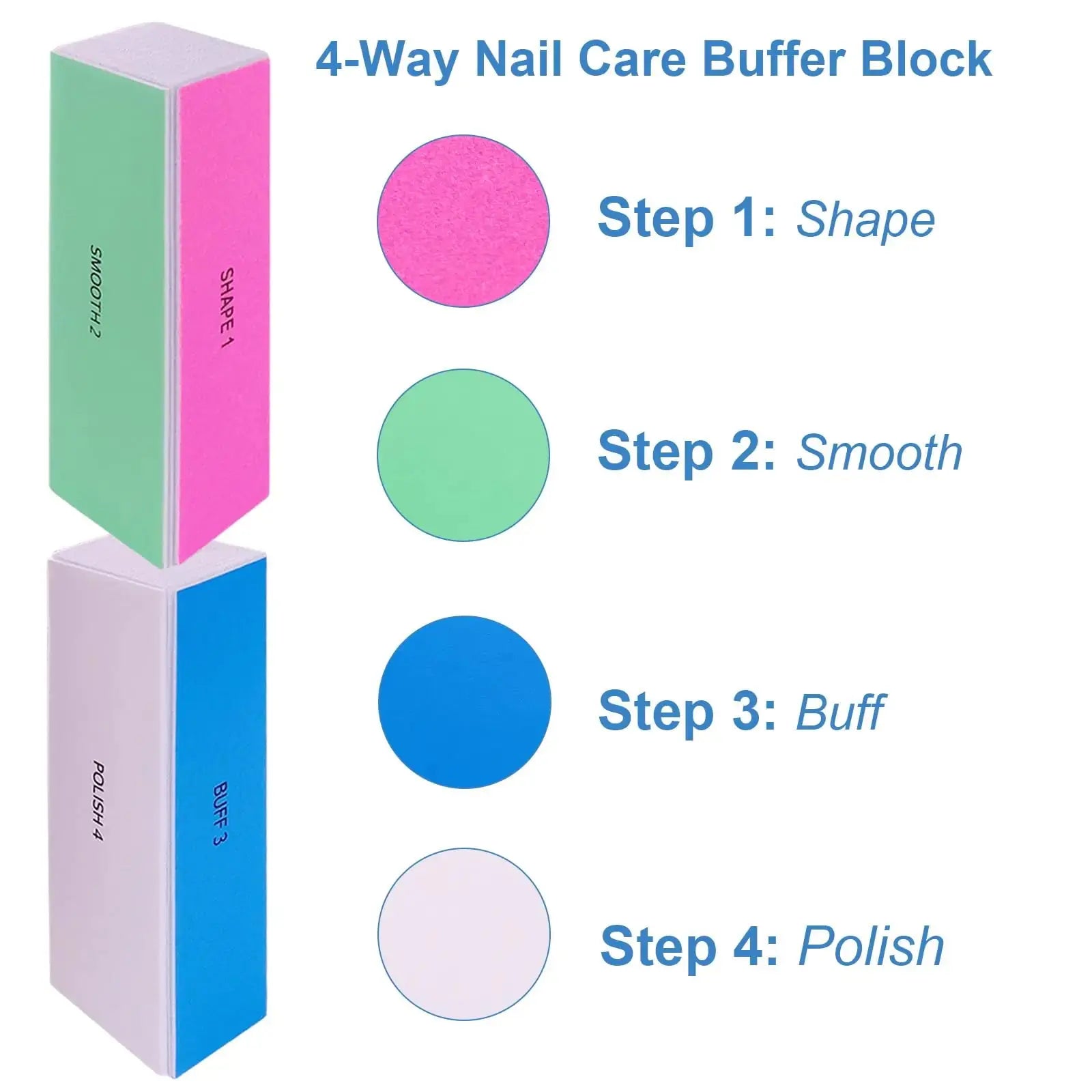4 Way Nail Buffer Block (6 Pcs) – Nail Shine Buffers for Natural & Acrylic Nails, Smoother Buffing & Polishing Tool