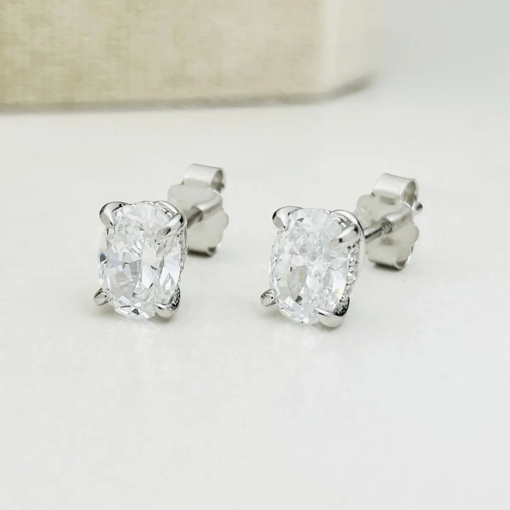 4 Ct Oval Moissanite Stud Earrings 925 Sterling Silver VVS D Color GRA