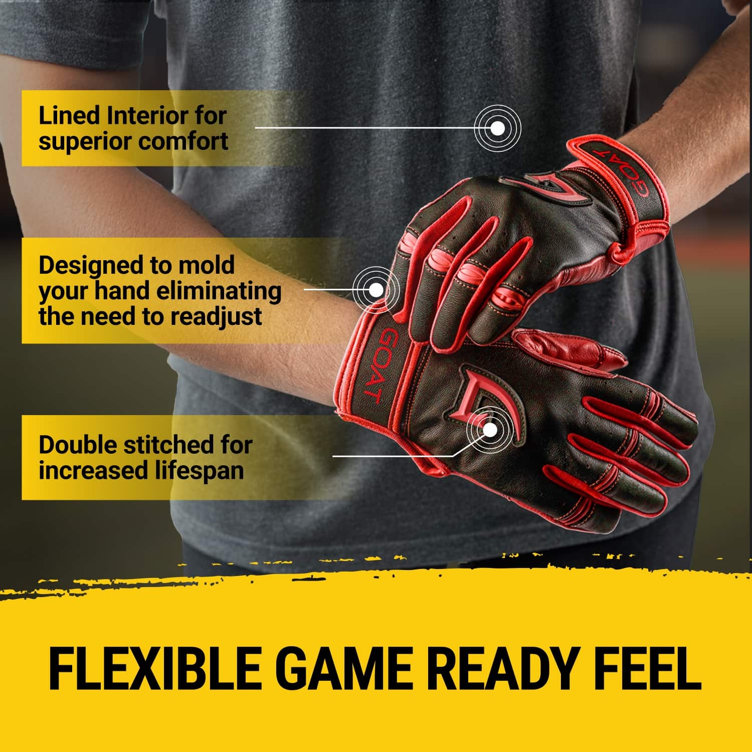 Origin Series Long Cuff Black and Red Batting Gloves