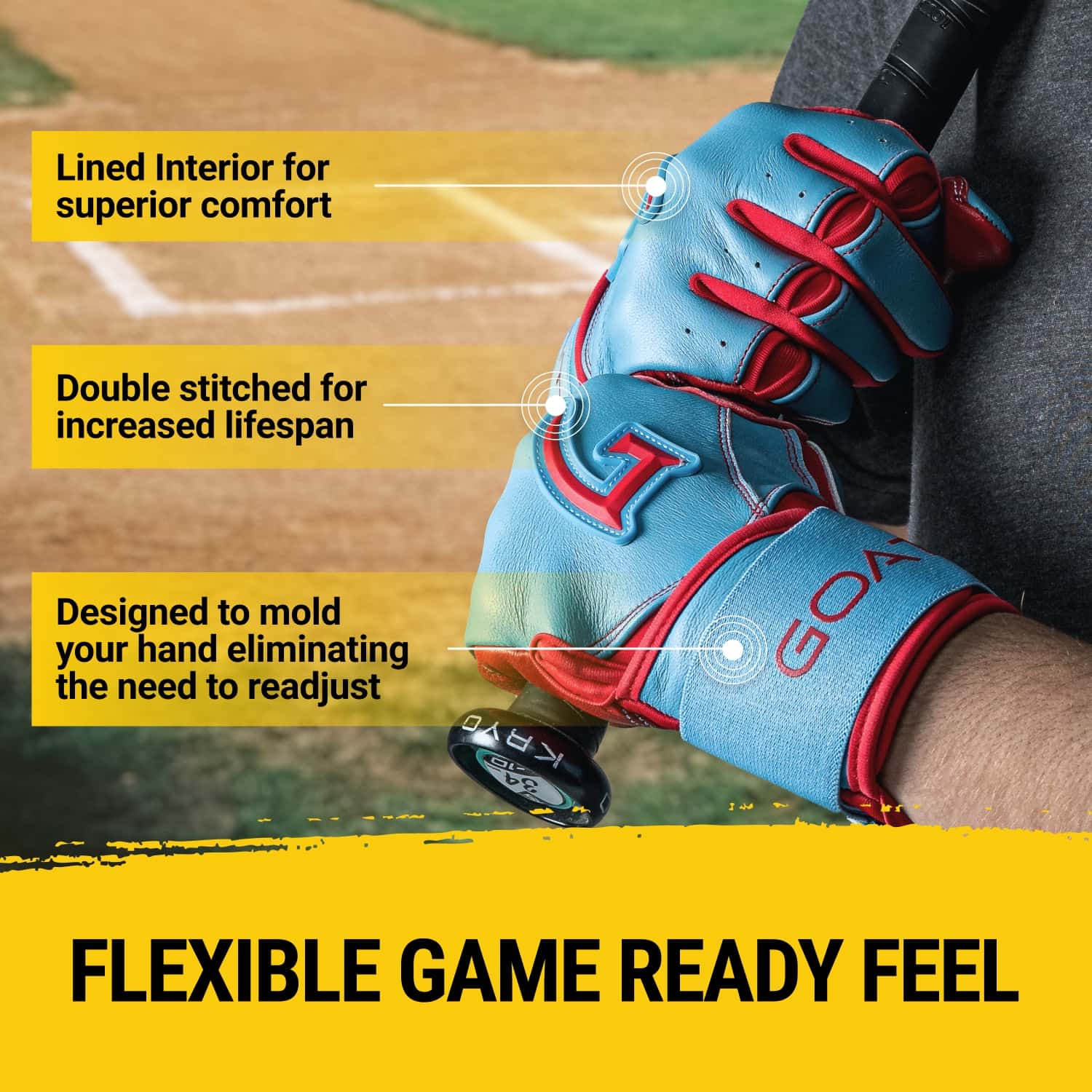 Legacy Series Long Cuff Electric Blue and Red Batting Gloves