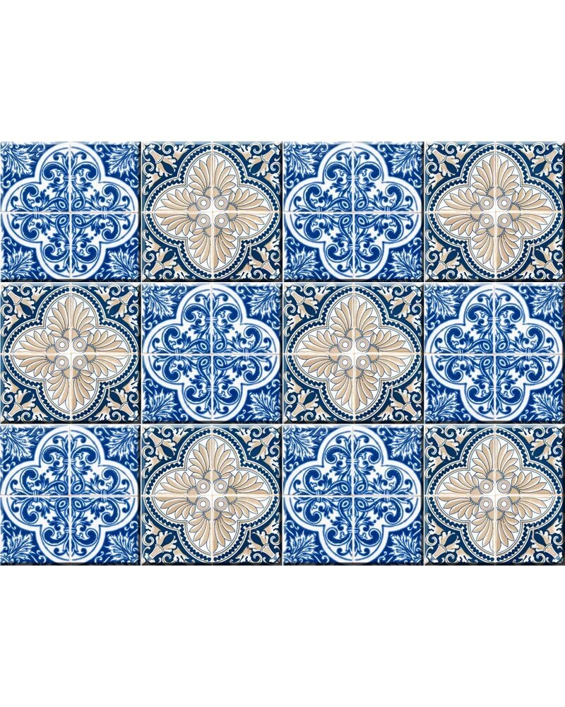 7" X 7" Blues and Crema Peel And Stick Removable Tiles
