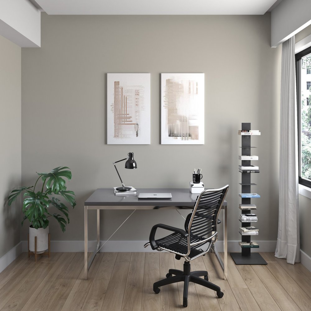 60" Dark Gray Metal Ten Shelf Modern Tower Bookcase