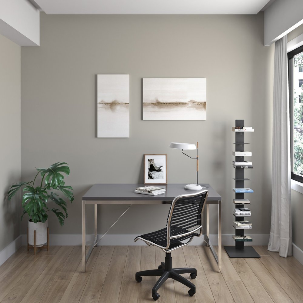 60" Dark Gray Metal Ten Shelf Modern Tower Bookcase
