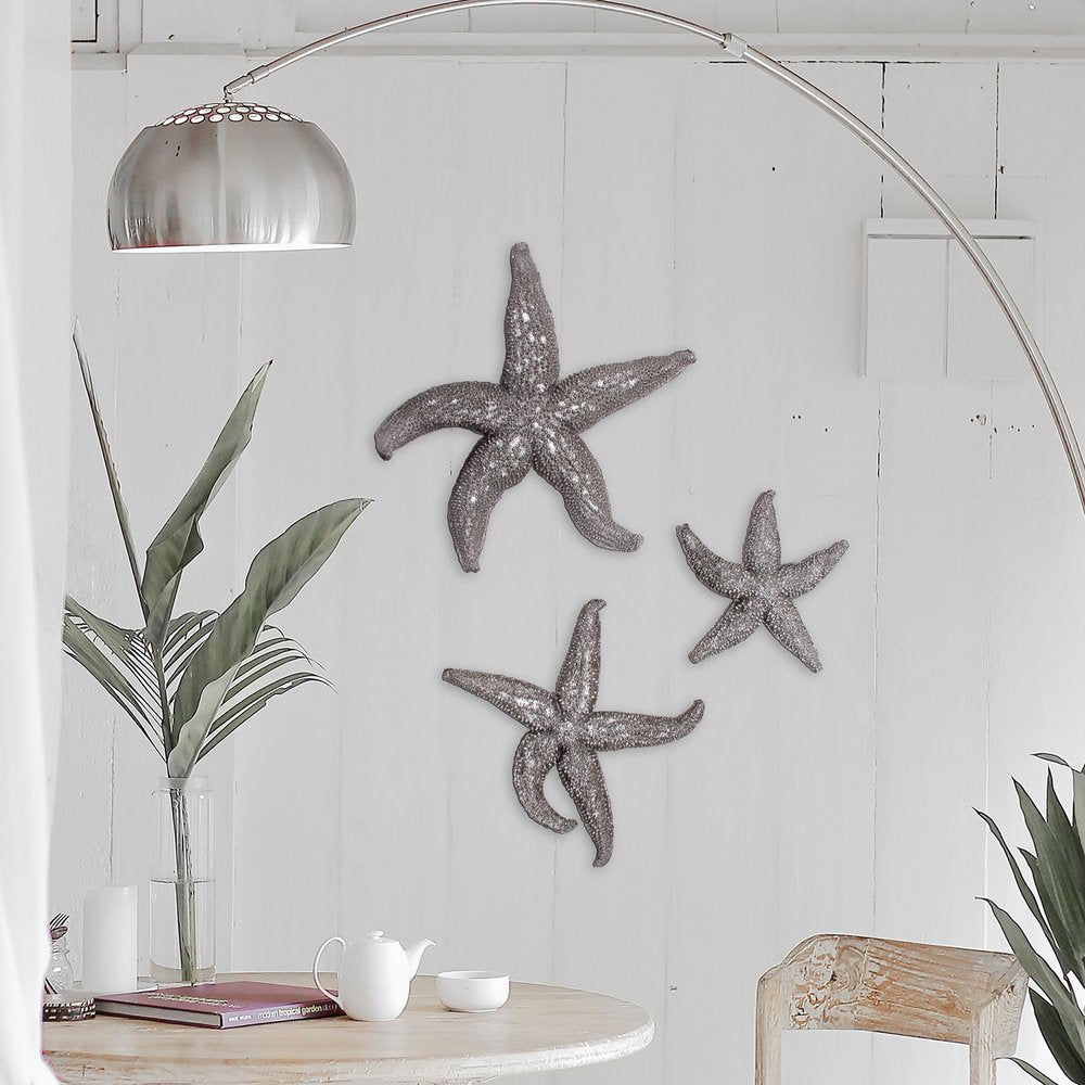 19" Antiqued Silver Resin Starfish Hanging Dimensional Sculpture