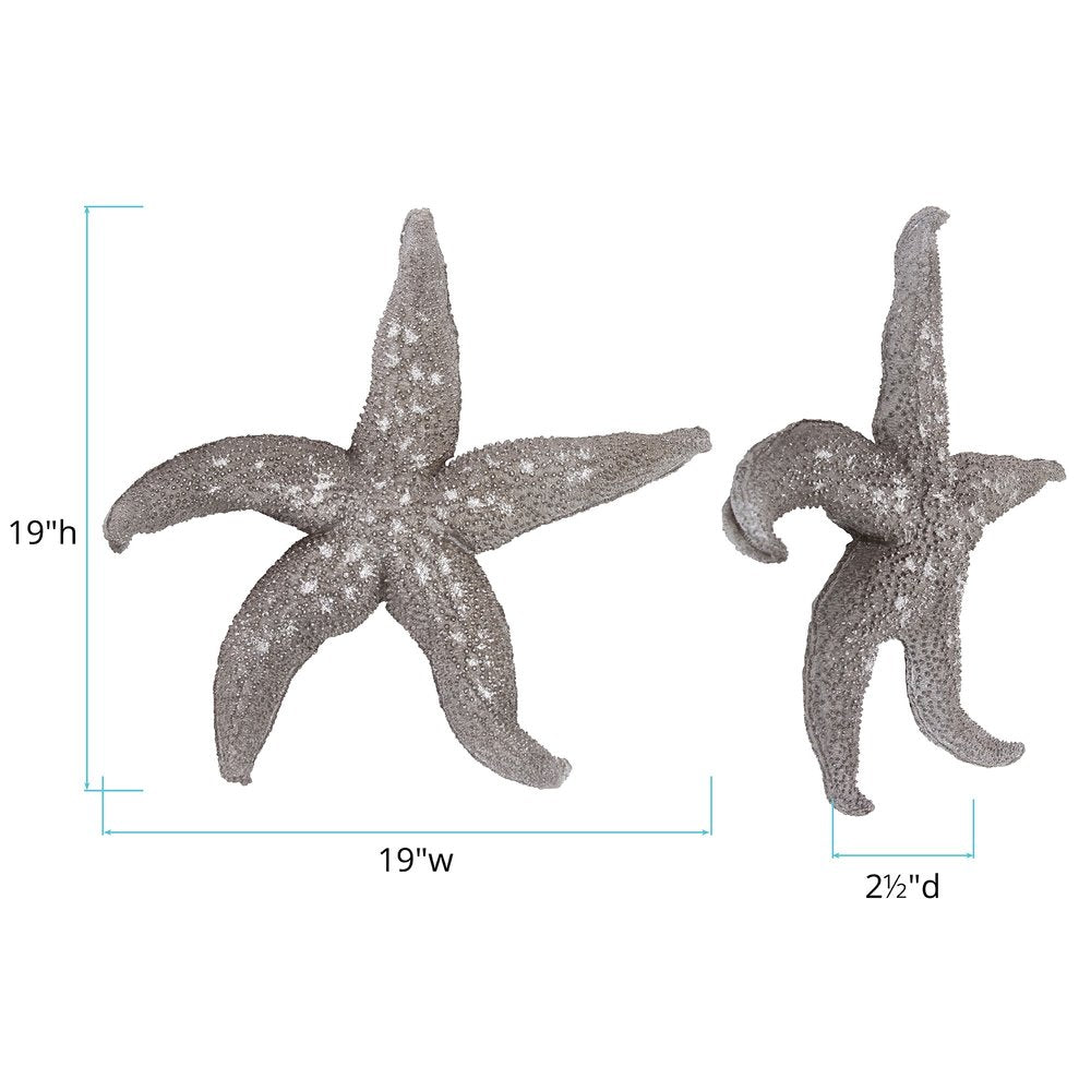 19" Antiqued Silver Resin Starfish Hanging Dimensional Sculpture