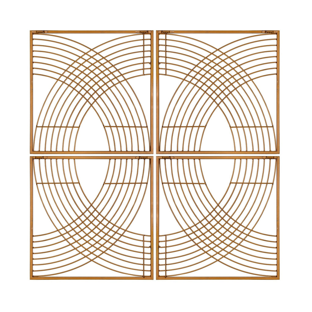 Set of Four Gold Metal Line Design Wall Dcor