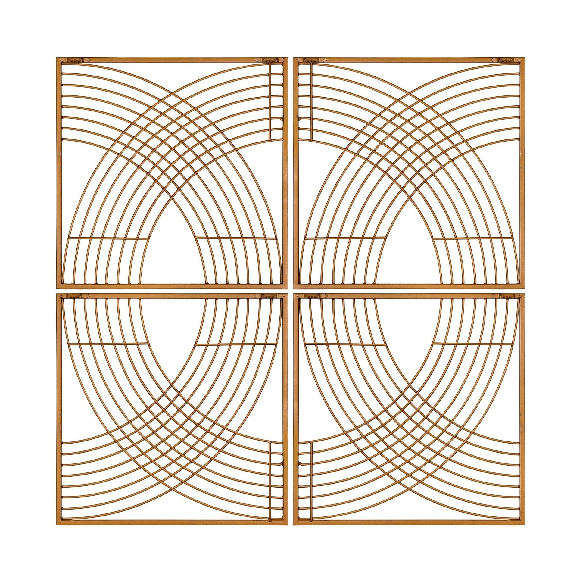 Set of Four Gold Metal Line Design Wall Dcor
