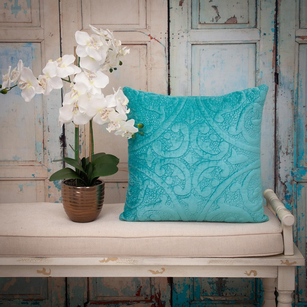 20" Aqua Cotton Blend Throw Pillow