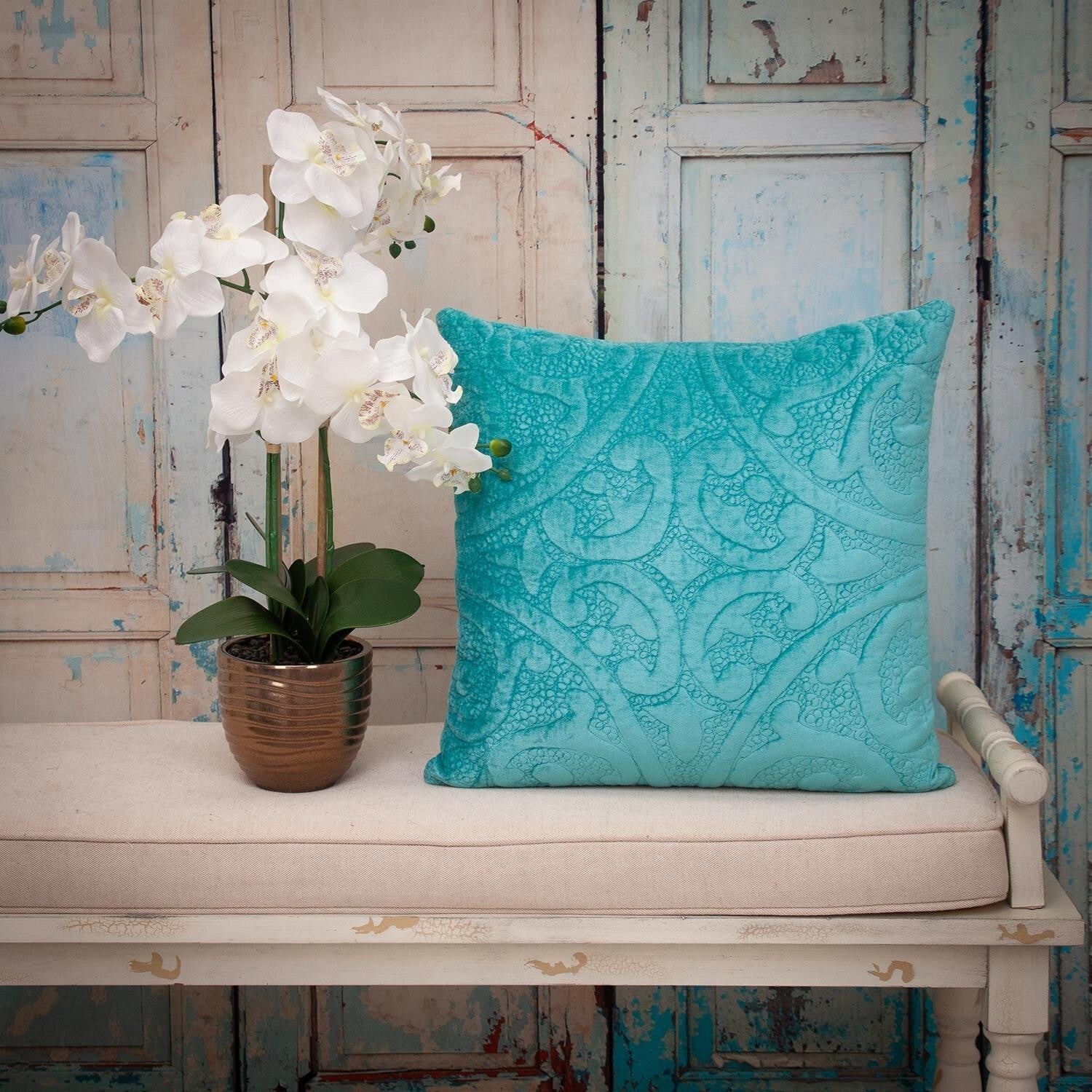 20" Aqua Cotton Blend Throw Pillow