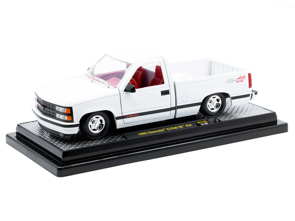 1993 Chevrolet C1500 SS 454 Pickup Truck White with Red Interior Limited Edition to 9600 pieces Worldwide 1/24 Diecast Model Car by M2 Machines