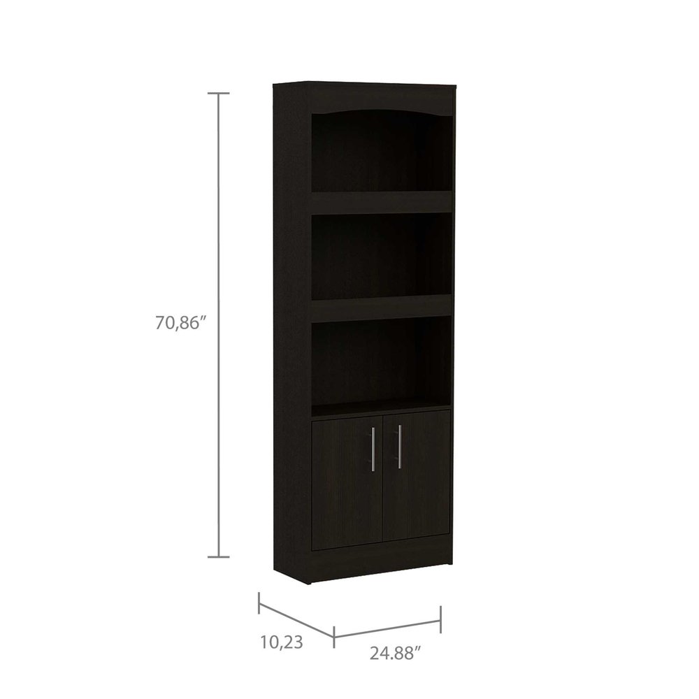 71" Light Gray Wood Three Tier Bookcase with Two Doors