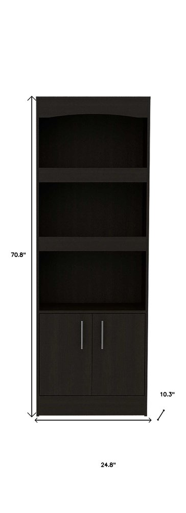 71" Light Gray Wood Three Tier Bookcase with Two Doors