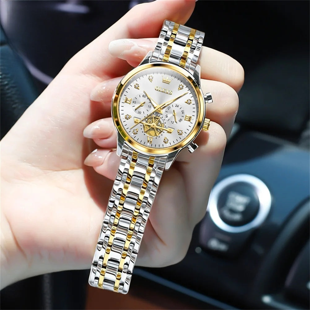 Women's Gold Stainless Steel Multifunction Quartz Watch