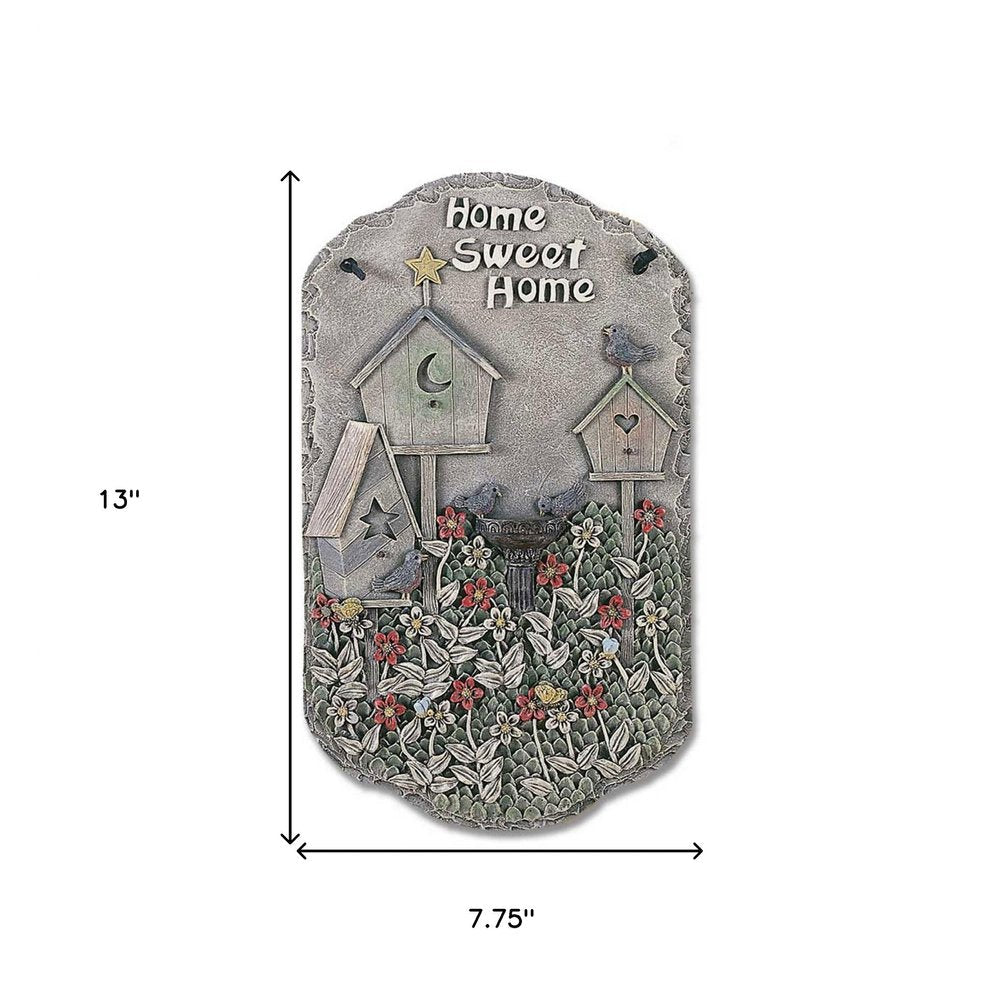 13" X 8" Gray And Ivory Bird Home Sweet Home Polyresin Wall Decor