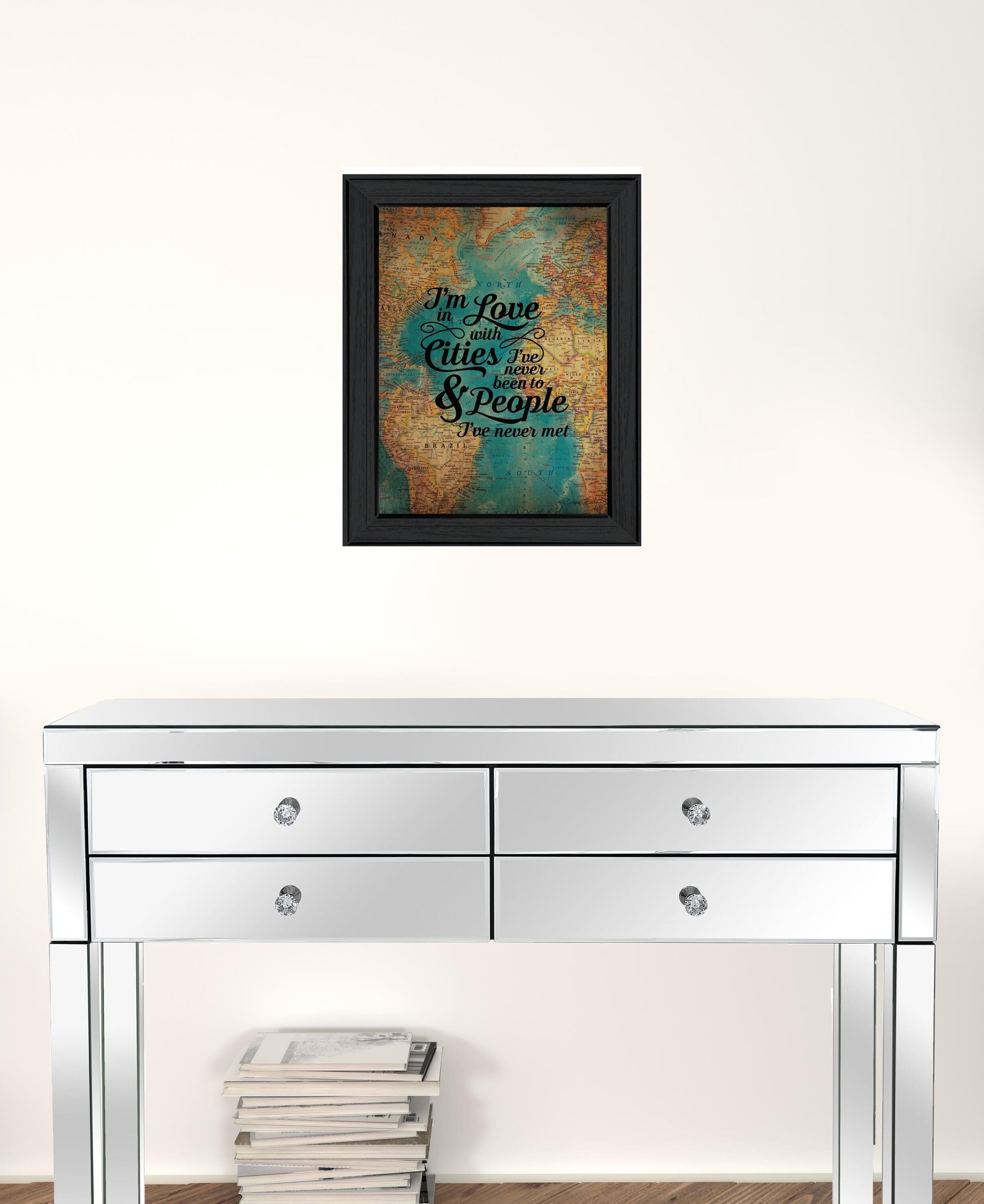 Cities and People Black Framed Print Wall Art