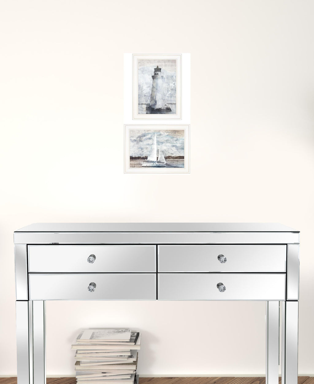 Set Of Two Lighthouse Sailboat 1 White Framed Print Wall Art