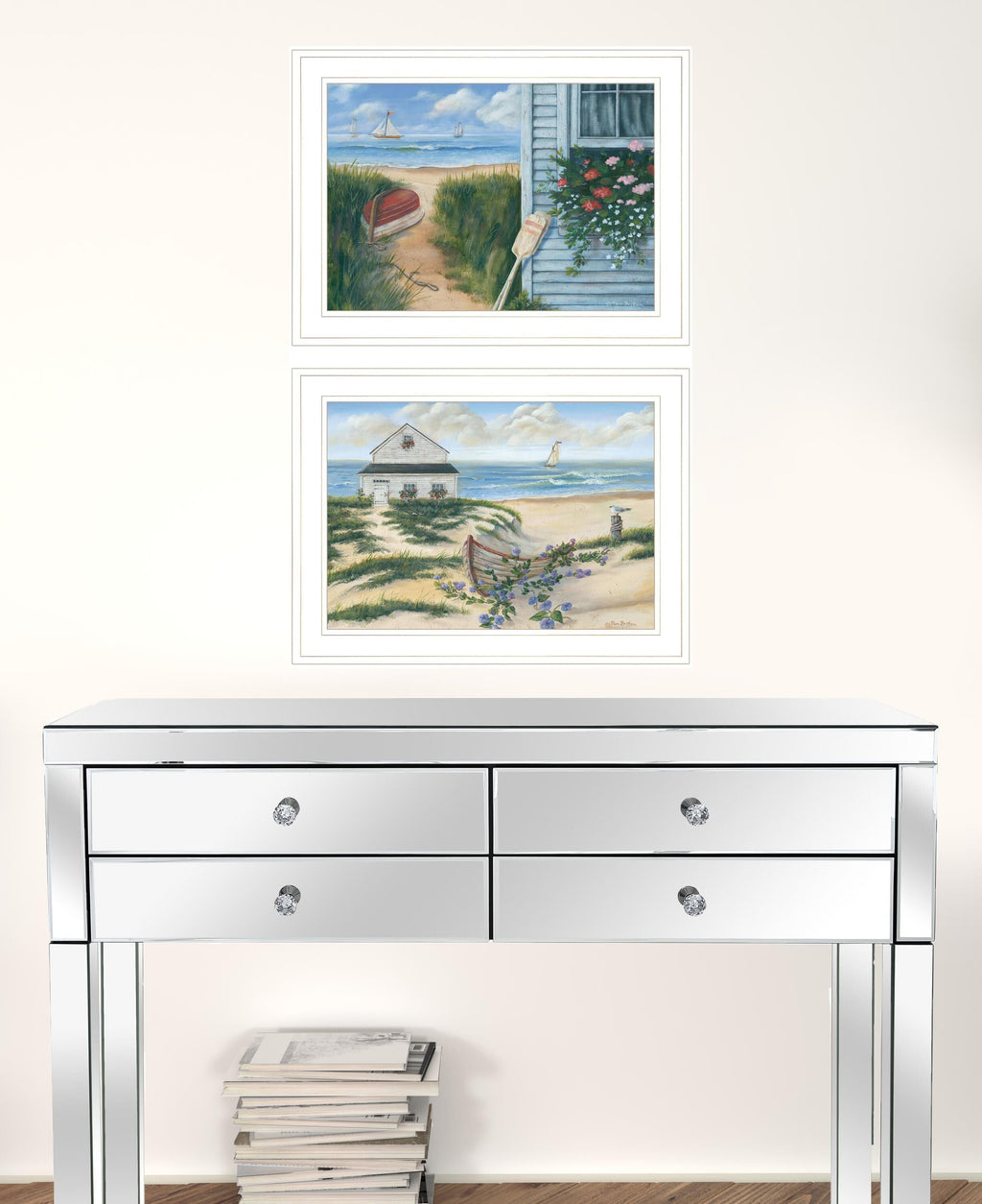 Set Of Two Sand Castle And Footprints 4 White Framed Print Wall Art