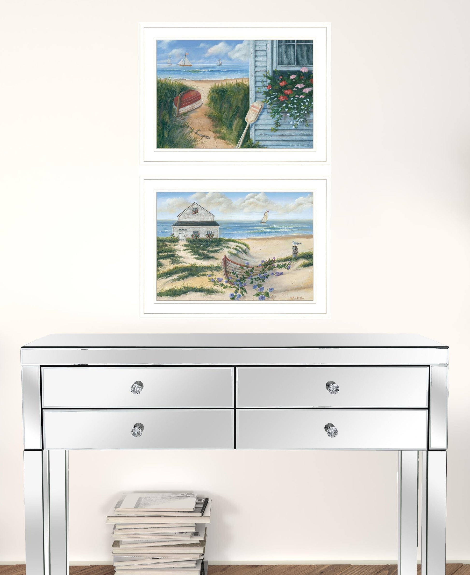 Set Of Two Sand Castle And Footprints 4 White Framed Print Wall Art