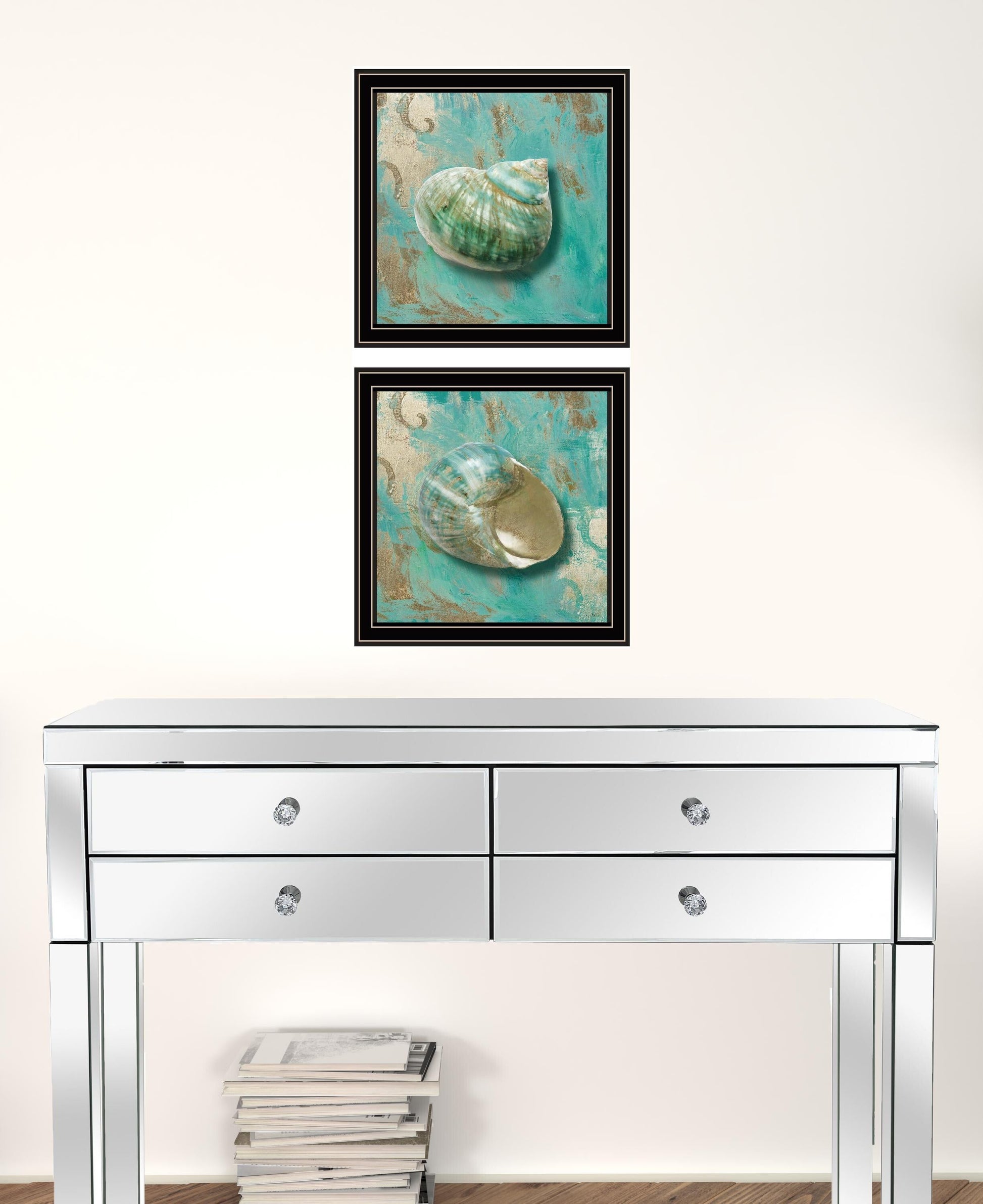 Set Of Two Azurica I And Sea II 1 Black Framed Print Wall Art