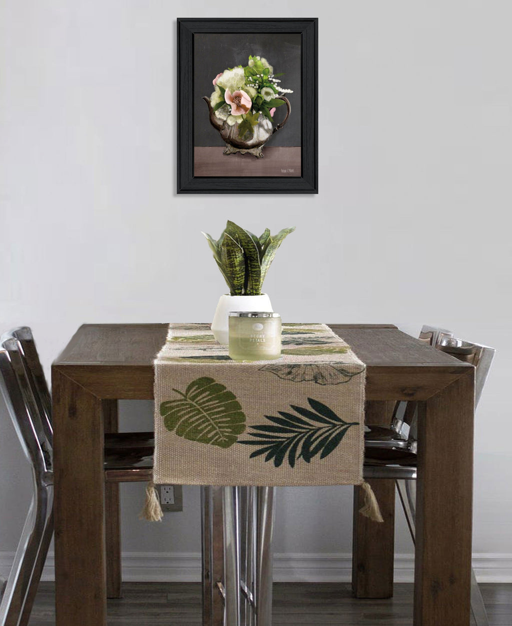 Vintage Floral Tea Pot 1 Black Framed Print Kitchen Wall Art