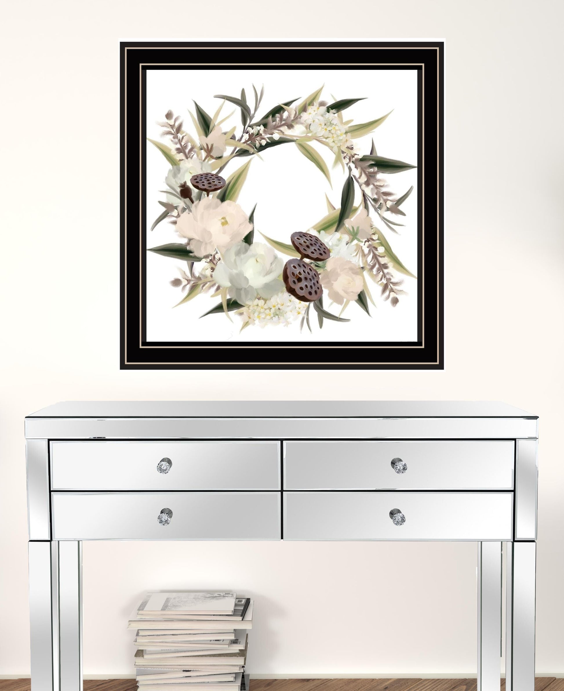 Set Of Two BOHO Pumpkins And Flowers 1 Black Framed Print Wall Art