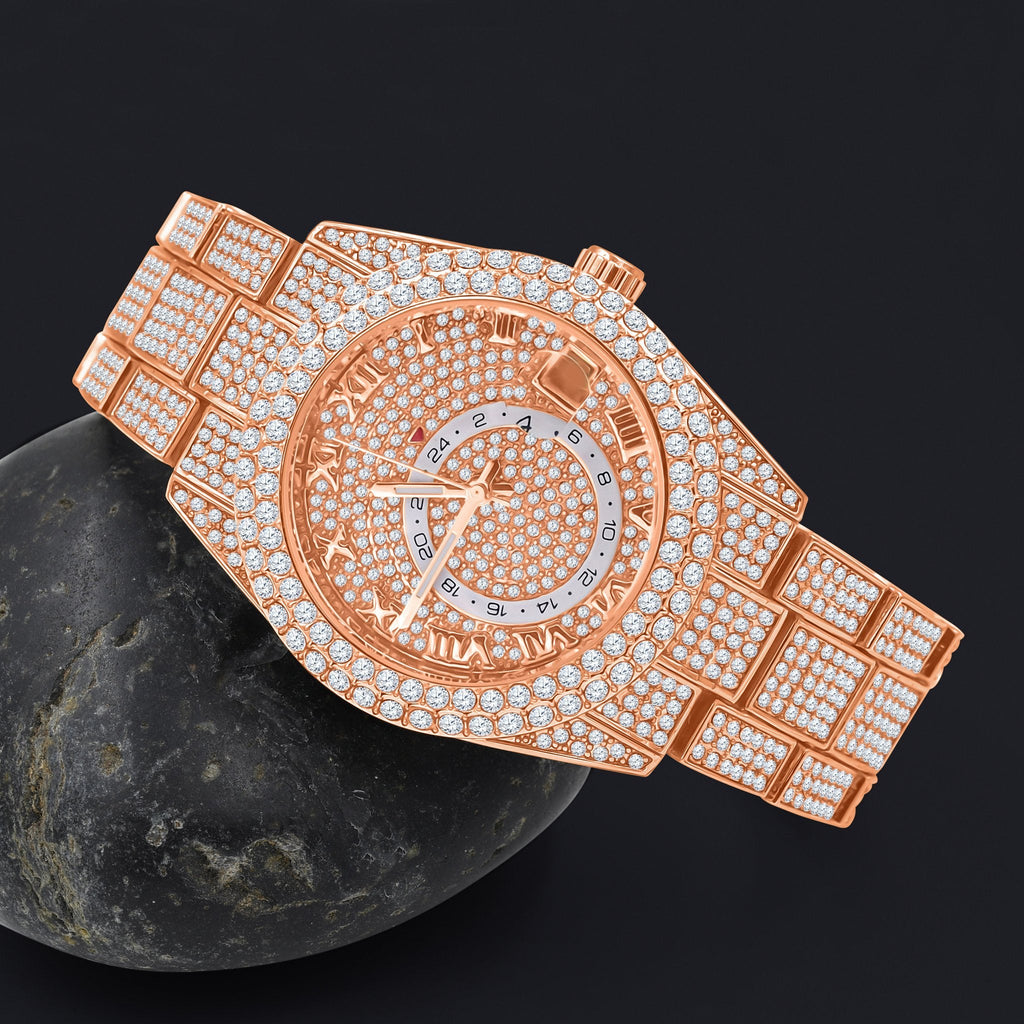 40mm CZ Iced Alloy Gold Plated Hip Hop Bling Watch Quartz