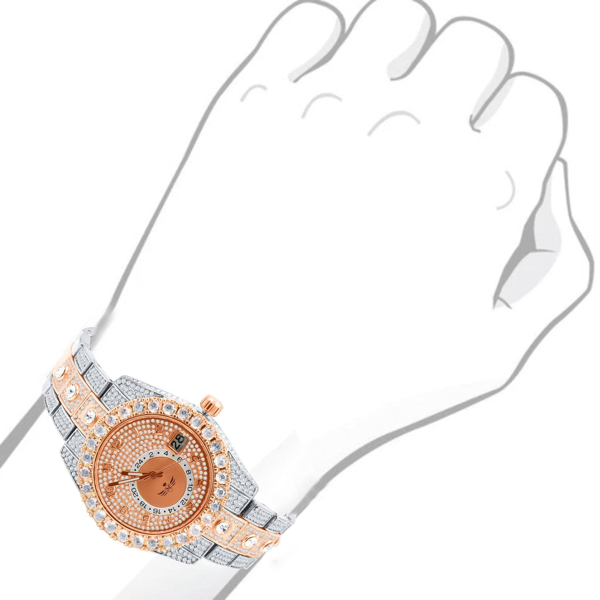 40MM CZ Iced Out Hip Hop Alloy Watch With Pave Dial
