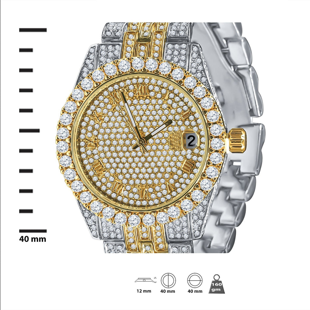 40mm Two Tone CZ Pave Dial Watch And Bracelet Set For Women