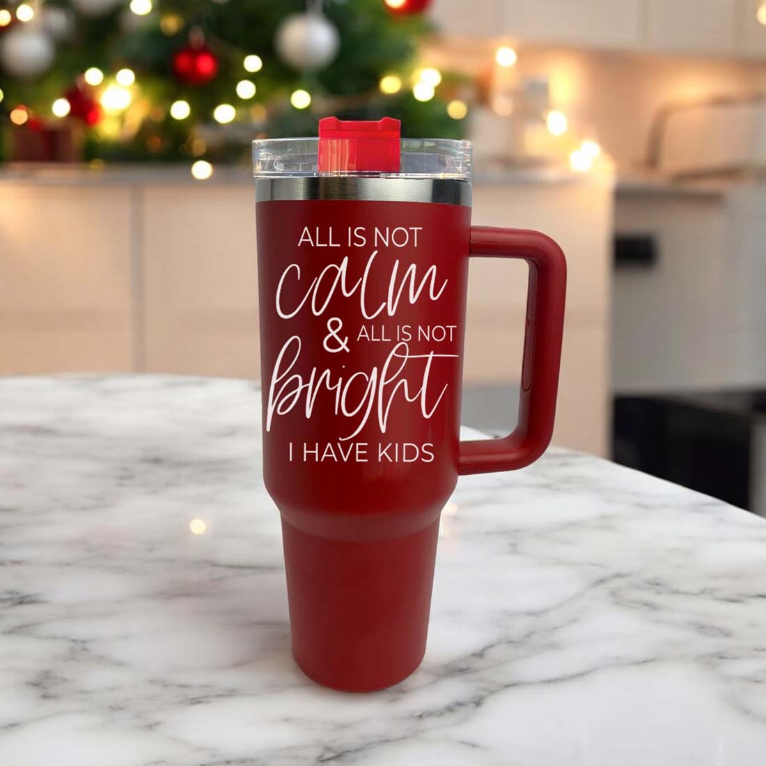 40oz Insulated Tumbler With Handle Lid And Straw Mama's Little Helper Red